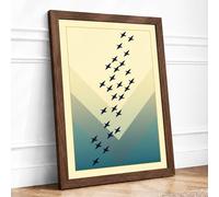 Birds in Formation Minimalist Framed Wall Art Print A1 (84.1×59.4cm) Walnut, Wall Decor for Living Room, Bedroom, Office & Home, Ready to Hang, Art Gift