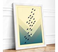 Birds in Formation Minimalist Framed Wall Art Print A1 White