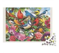 Birds in Garden Scene 1000 Piece Jigsaw Puzzle, Beautiful Birds on Flower Bush Decor, Educational Game for Adults, Challenging Jigsaw, 52x38cm/1000pcs