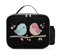 Birds in Love Leather Lunch Bag with Buckled Handle Insulated Portable Meal Lunchbox for Work Travel