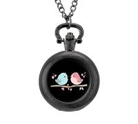 Birds in Love Vintage Pocket Watches Roman Numerals Quaretz Watch with Chain Christmas Birthday Gifts Black-Style