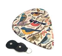 Birds in My Garden Guitar Picks 6 Pcs, 0.71mm Thickness Celluloid Plectrum with Leather Picks Holder, Personalized Guitar Pick for Bass Electric Acoustic Guitars Lovers Gift