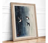 Birds in Silent Flight Japandi Framed Wall Art Print A1 Oak