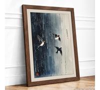 Birds in Silent Flight Japandi Framed Wall Art Print A1 Walnut