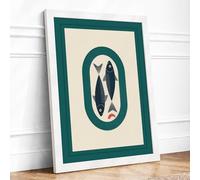 Birds in Teal Frame Art Deco Framed Wall Art Print A1 White