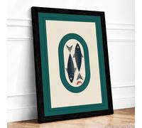 Birds in Teal Frame Art Deco Framed Wall Art Print A2 Black | Ready to Hang, Premium Gi Paper, Fade-Resistant Inks, Securely Packaged, UK Made