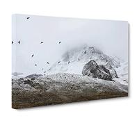 Birds in the Cold Fog Modern Canvas Wall Art Print Ready to Hang, Framed Picture for Living Room Bedroom Home Office Décor, 24x16 Inch (60x40 cm)