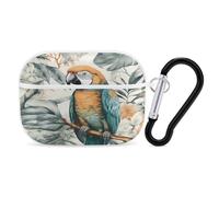 Birds in The Jungle Earbuds Organizer Shockproof Protective Airpods Pro Cover with Carabiner Clip Anti Fall Carrying Earphone Case Cover for Airpods Pro 2nd Generation White