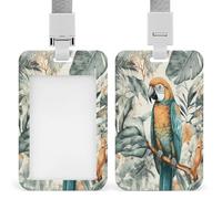 Birds in The Jungle ID Badge Holder Clear Badge Protectors with Detachable Lanyard Strap Vertical Hard Plastic Sleeve Secures Work ID Card Credit Cards for Office Factory