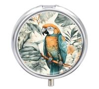 Birds in The Jungle Pill Box Cute Round Pill Box 3 Compartment Decorative Pocket Purse Portable Mini Travel Medicine Tablet Vitamin Fish Oil Holder Organizer Pill Case