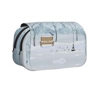 Birds in The Park On A Snowy Day Double Layer Flip-Top Pencil Case,Large Capacity 50 Pens Organizer, Durable Polyester Stationery Holder for School, Art Travel (All-Over Print)