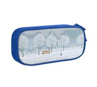 Birds in The Park On A Snowy Day Large Capacity Double Layer Pencil Case,Customizable Full Print Polyester Fabric Organizer-School, Office, Travel Makeup Pouch