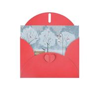 Birds In The Park On A Snowy Day Pattern Blank Greeting Cards For Birthdays, Valentine'S Day, Parties, Weddings, 4x6 Inches Red Envelope