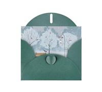 Birds In The Park On A Snowy Day Pattern Blank Greeting Cards For Birthdays, Valentine'S Day, Parties, Weddings, 4x6 Inches Dark Green Envelope