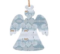 Birds in the park on a snowy day Patterned wooden ornaments, holiday decorations, can be hung on Christmas trees, walls, doors and windows.