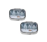 Birds in The Park On A Snowy Day Pill Box 2 Compartment Medicine Pill Case,Travel Pill Organizer, Small Metal Pill Case Portable Pill Box, Perfects Gift for Anyone in Need