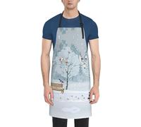 Birds In The Park On A Snowy Day Print Kitchen Apron With Pockets Versatile Adjustable Chef Bbq Grilling Smock For Adults