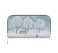 Birds In The Park On A Snowy Day Print Women Leather Hand Wallet 7.9 X 3.9in Trendy Wallet Capacity Casual Travel Use, Black, One Size