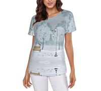 Birds in The Park On A Snowy Day Women's Short-Sleeve T Shirts Cute Comfy Elasticity Round Neck Summer Tops Black