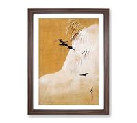 Birds In The Snow By Shibata Zeshin Asian Japanese Framed Print | A4 Walnut Framed Wall Art | Ready to Hang | Asian Landscape Picture | Living Room Bedroom Lounge Office