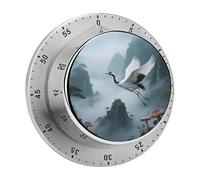 Birds in The Valley Mechanical Kitchen Timer 60 Minute Wind Up Countdown Clock with Magnetic Back Loud Alarm Stainless Steel Manual Timer for Cooking Baking Classroom Home Gym