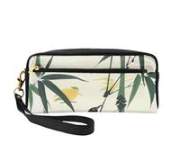 Birds Landed on Branches Printed Leather Makeup Bags with Wrist Strap Portable Travel Toiletry Bag Cosmetic Organizer Bag for Women