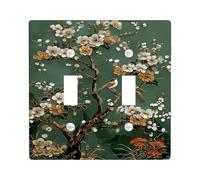 Birds Light Switch Cover Plates/Outlet Covers, Elegant Green Floral Design for Home Décor, Thermoplastic Wall Plates, Standard Size Double Toggle