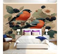 Birds Mural Wallpaper Two Bullfinches Non-Woven Art Print 390 x 260cm Wall Murals Poster Picture Design Modern Decoration for Bedrooms Living Room Children Nursery