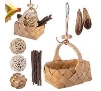 Birds Natural Toys - Bird Toys, Wooden Bird | Nutritious Exploration Chewables with Hanging Basket, Cockatiel Shredding Woods Treasure Hunt Edible Toys for Hiding Treat Perching
