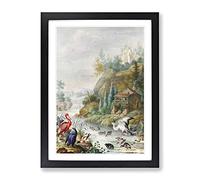 Birds Near A Mountain Stream By Herman Henstenburgh Classic Painting Framed Print | A2 Black Framed Wall Art | Ready to Hang | Classic Landscape Picture | Living Room Bedroom Lounge Office