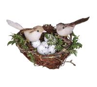 Birds Nest, Bird Nest Decor, 6.3 Inch Realistic Plastic Rattan Bird Houses with 2 Birds and 5 Eggs for Garden Yard Home Easter Decor, Nests for Crafts