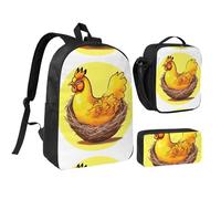 Bird'S Nest Golden Chicken 17 Inch Backpack Lunch Bag Pencil Case Set, Cute Print, Durable Oxford Cloth.