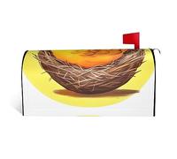 Bird's Nest Golden Chicken It is a Waterproof Fabric Mailbox Cover with a Print on one Side and a Curved Opening on one Side.
