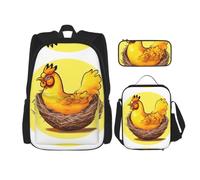 Bird's Nest Golden Chicken Print School Bag, 15 Inch Laptop Backpack | Pencil Case Lunch Bag Combination Trip Multipurpose Mountain Climbing Backpack Laptop College Book Bag