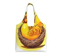 Bird's Nest Golden Chicken Printed Canvas Bag Women's Fashion Shoulder Tote Bag Lightweight Shopping Bag
