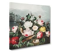 Birds Nest in the Roses by Robert John Thornton Canvas Print | Gallery Wrapped 30mm Frame Wall Art | 14x14 inches | Ready to Hang | Retro Floral Picture | Living Room Bedroom Lounge Office