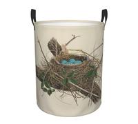 Birds Nest Print Collapsible Circular Laundry Hamper - Waterproof Canvas Basket With Handles For Kids Toy Storage, Dirty Clothes Organizer For Bedroom/Laundry Room