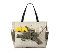 Birds Nest Print Large Waterproof Beach Tote Bag for Women with Zip and Pockets Foldable Handbag for Travel Pool Shopping Holiday Gym