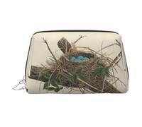 Birds Nest Print Makeup Bag Portable Leather Waterproof Cosmetic Bag Clutch Makeup Brush Bag (6.7x4.3in)