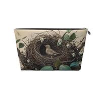Birds Nest Printed Travel Cosmetic Bags with Silver Zipper Makeup Organizer Cosmetic Case Toiletry Bag for Women Mom Girls