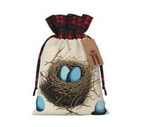 (Birds Nest) Reusable S Size Bag Sack With Drawstring Eco-Friendly Plaid Burlap Pouch For Party Wedding Favors.