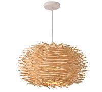 Bird's Nest Shape Pendant Light Style Metal Lamp Shade Single Head Natural Rattan Woven Home Indoor Ceiling Adjustable Cord Hanging Lamp for Living Room,Restaurant E27 Base