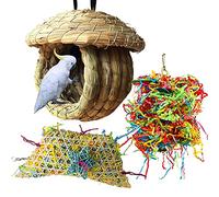 Birds Nest Straw Birdhouse 100% Natural Fiber - Cozy Resting Breeding Place Parrot Chewing Foraging Toys for Parakeets Cockatiels Conures Budgie Lovebirds Finches