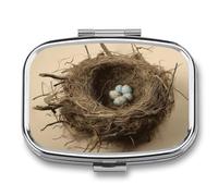 Birds Nest Travel Pill Organizer - Daily Pill Box to Hold Vitamins, Portable Pill Case Cod Liver Oil Storage Box with 2 Compartment for Pocket Purse
