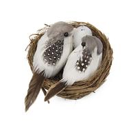 Birds Nest with Fake Birds and Eggs, Realistic Artificial Bird Nests for Garden and Home Ornaments, Gray and White 9x7x5cm