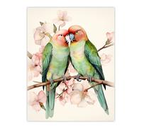 Artery8 Birds Of A Feather Love Birds Perched On A Cherry Bloom Extra Large XL Wall Art Poster Print