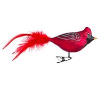 Birds of Glass Glass Bird, Red Cardinal with Natural Feathers | Glass Decoration Made in Germany from Own Production | Decorative Bird with Clip, Glass Bird, Real Lauscha Christmas Tree Decoration, fo