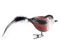Birds of Glass Glass Bird, Tail Tit with Natural Feathers | Glass Decoration Made in Germany from Own Production | Decorative Bird with Clip, Glass Bird, Real Lauscha Christmas Tree Decoration, for In