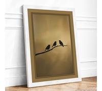 Birds on a Branch Minimalist Framed Wall Art Print A2 (59.4×42cm) White, Wall Decor for Living Room, Bedroom, Office & Home, Ready to Hang, Art Gift