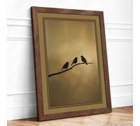 Birds on a Branch Minimalist Framed Wall Art Print A2 Walnut | Ready to Hang, Premium Gi Paper, Fade-Resistant Inks, Securely Packaged, UK Made